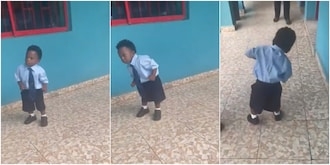 "Day 1 of school. Pikin no wan cry." Little kids are fond of crying on their first day in school