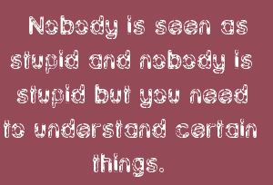 Nobody Is Seen As Stupid And Nobody Is Stupid But You Need To Understand Certain Things.