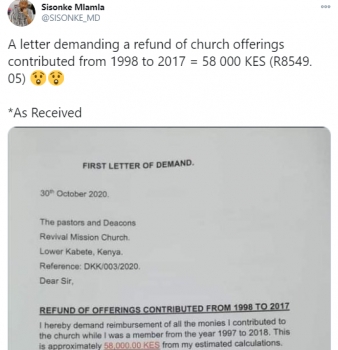 Man Asks Church To Return His Money